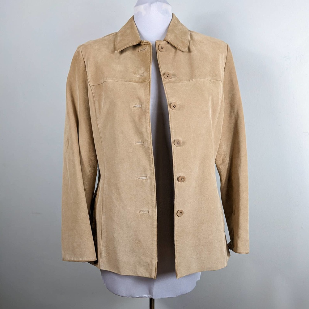 Suede Leather Jacket M Y2K Button Up Western Boho 70s Inspired Tan Brown